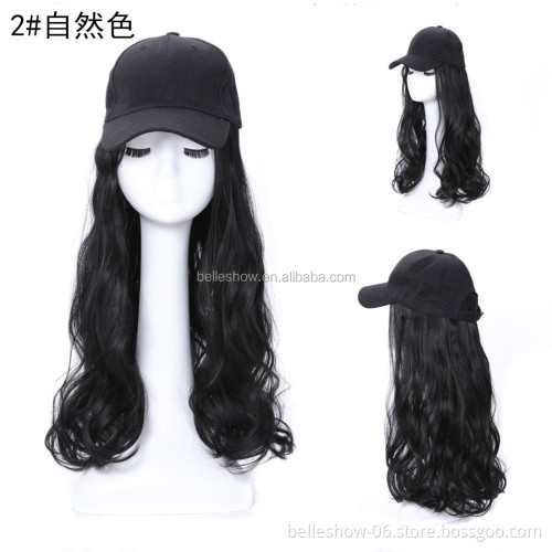 Hot sell Cheap Wholesale Baseball Cap Curly Hair Wig Fashion Hot Sale Low Price Black Long Wavy curly braid Baseball hat